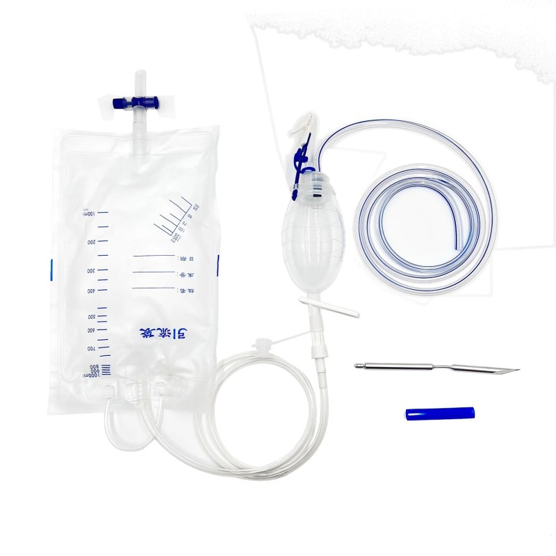 Negative Pressure Wound Drainage Set, Silicone Drain with Suction Bulb, Sterile Single Use - 